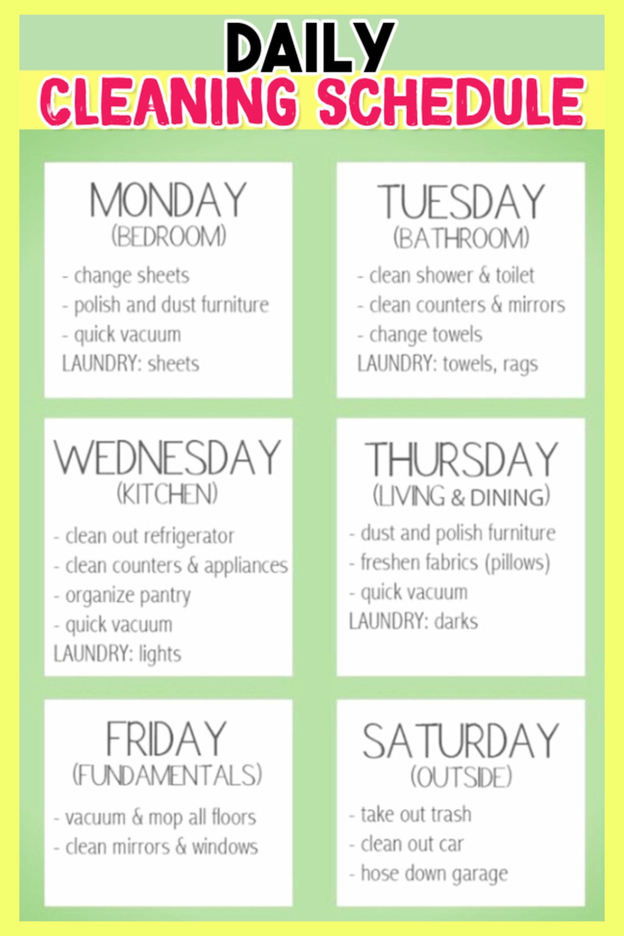 House Cleaning Schedules & Checklists-Daily, Weekly, Monthly Cleaning ...