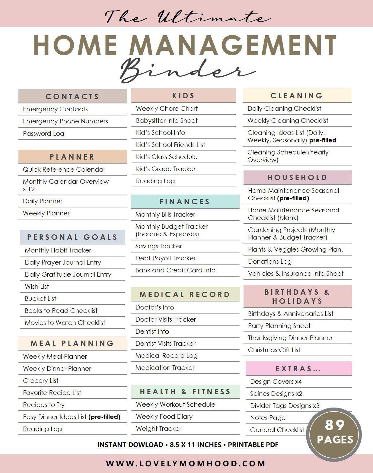 Home Management Binder Printable Bundle | Home management binder, Home ...