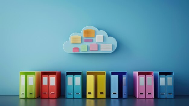 Digital files organized neatly in a virtual cloud storage system ...