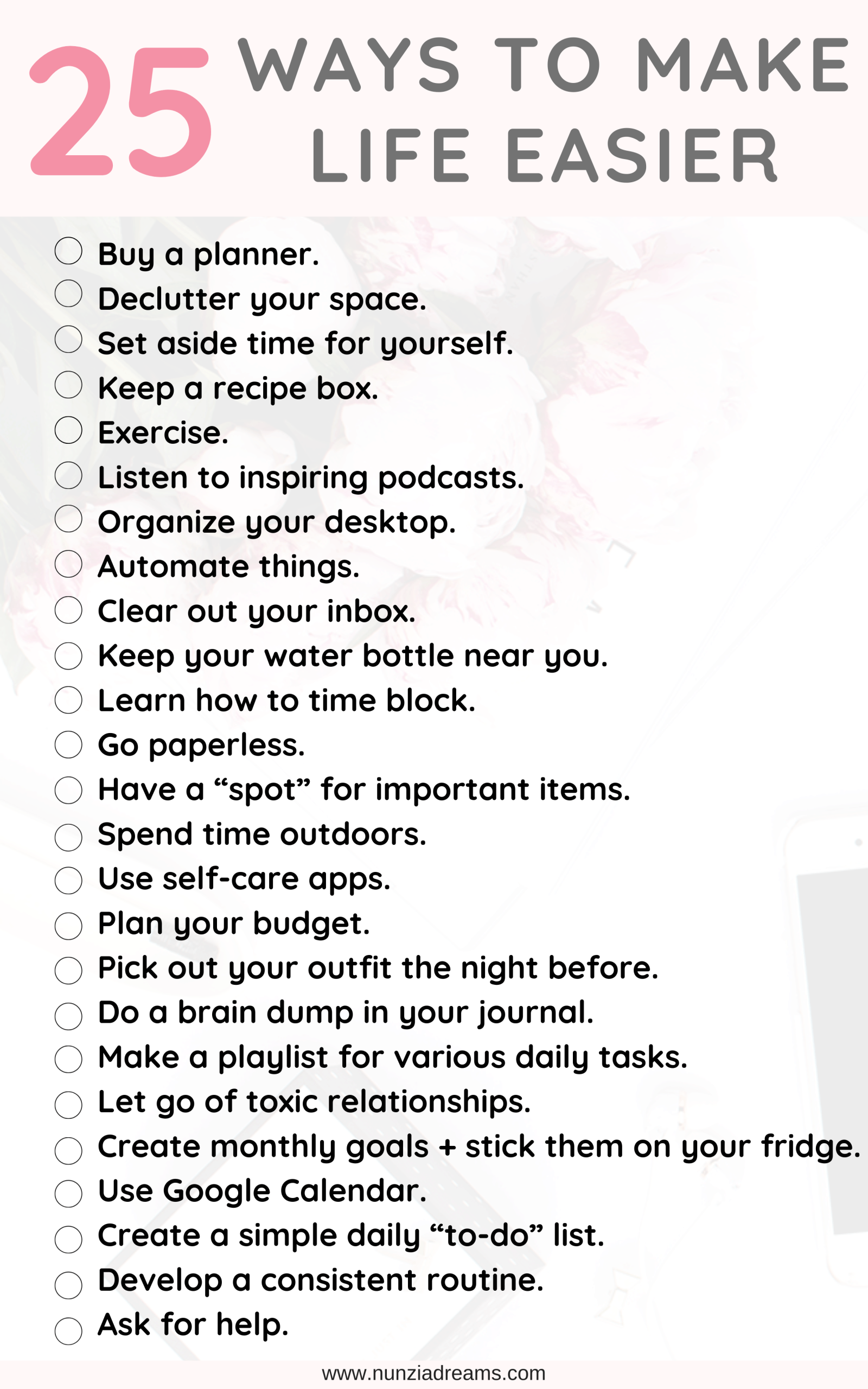 25 Ways to Make Life Easier + Printable Checklist - NunziaDreams