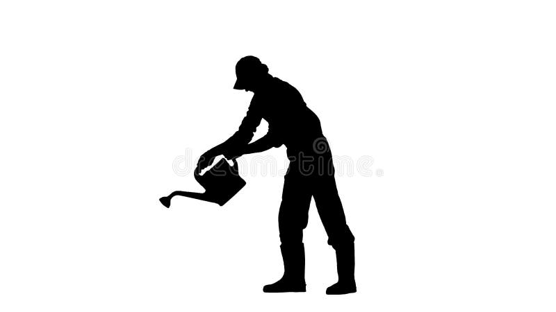 Silueta De Horticultor De Hombre Regando Las Plantas Con Una Gran Lata ...