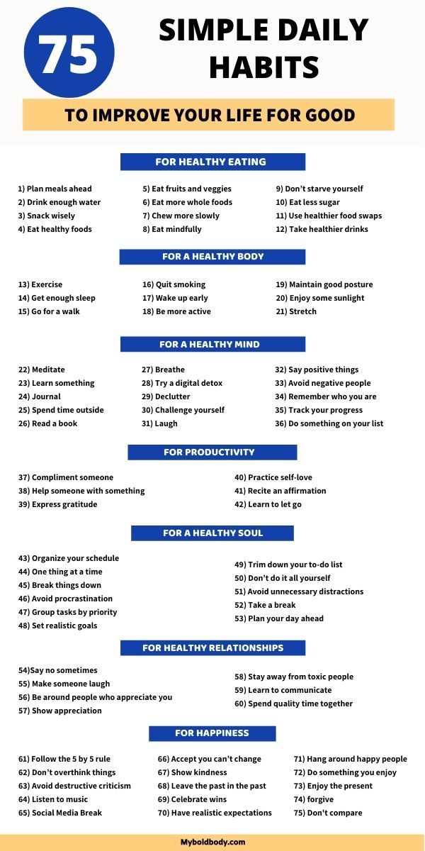 75 simple daily habits to improve your life for good – Artofit